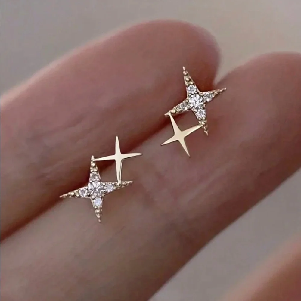Gold Plated Stainless Steel Star Rhinestone Stud Earrings